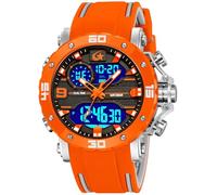 findtime Reloj deportivo analógico digital para hombre, esfera única, cronómetro, cuenta regresiva, táctico, reloj de silicona para correr al aire libre, naranja