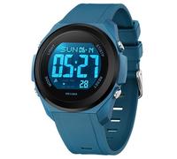 findtime Reloj deportivo digital con retroiluminación LED de 7 colores, cuenta regresiva de 5 ATM, resistente al agua, reloj militar para hombres y mujeres, calendario, alarma, electrónico, azul