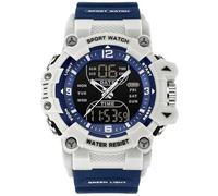 findtime Reloj deportivo digital impermeable para hombre, esfera grande, alarma, cronómetro, cuenta regresiva, táctico, reloj de pulsera para hombre, luminoso, para correr al aire libre, Blanco y azul