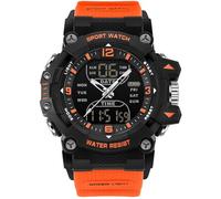 findtime Reloj deportivo digital impermeable para hombre, esfera grande, alarma, cronómetro, cuenta regresiva, táctico, reloj de pulsera para hombre, luminoso, para correr al aire libre, naranja
