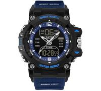 findtime Reloj deportivo digital impermeable para hombre, esfera grande, alarma, cronómetro, cuenta regresiva, táctico, reloj de pulsera para hombre, luminoso, para correr al aire libre, azul