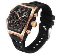 findtime Reloj deportivo digital para hombre, esfera grande, impermeable, analógico, LED, alarma, cronómetro, diseño único, pantalla de hora dual, Oro rosa y negro, Correa