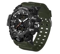 findtime Reloj deportivo militar para hombre, resistente al agua, digital, resistente al agua, con retroiluminación LED, alarma, cronómetro, Verde oscuro, Correa