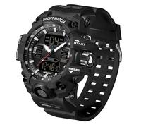 FindTime Reloj deportivo militar resistente al agua, digital, con retroiluminación LED, alarma, cronómetro, Negro entero, pulsera