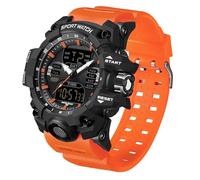 FindTime Reloj deportivo militar resistente al agua, digital, con retroiluminación LED, alarma, cronómetro, Negro y naranja, pulsera