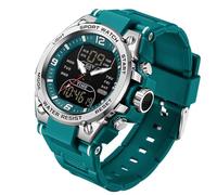 Findtime - Reloj deportivo para hombre, impermeable, impermeable, 50 m, reloj deportivo militar, de cuarzo, analógico, doble tiempo, LED, calendario, cronómetro 12/24 h, azul turquesa