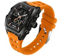 findtime Reloj deportivo para hombre, resistente al agua, analógico, alarma, cronómetro, cuenta regresiva, digital, diseño único tonneau, pantalla de doble hora, correa de silicona estilo punk