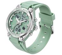 findtime Reloj digital deportivo para mujer, reloj de pulsera para mujer, resistente al agua, hora dual, fecha, retroiluminación luminosa, alarma semanal, cronómetro, verde, Pulsera