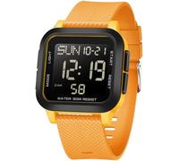 findtime Reloj digital para hombre y mujer, con números grandes, digital, LED, deportivo, rectangular, resistente al agua 5 ATM, 12/24 h, dos zonas horarias, para exteriores, cuenta atrás, reloj