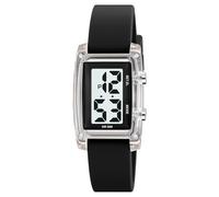 findtime Reloj digital para mujer y mujer, reloj de pulsera digital, resistente al agua, reloj de pulsera para mujer con correa de goma suave e indicador grande de números, negro transparente, Correa