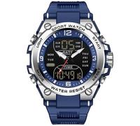 findtime Reloj digital táctico militar para hombre, resistente al agua, 5 ATM, reloj analógico con retroiluminación LED de 12/24 horas, cuenta regresiva, Azul plateado., Correa
