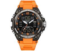 findtime Reloj digital táctico militar para hombre, resistente al agua, 5 ATM, reloj analógico con retroiluminación LED de 12/24 horas, cuenta regresiva, Negro y naranja, Correa