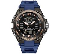 findtime Reloj digital táctico militar para hombre, resistente al agua, 5 ATM, reloj analógico con retroiluminación LED de 12/24 horas, cuenta regresiva, Negro y azul.
