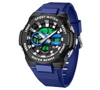 findtime Reloj digital táctico militar para hombre, resistente al agua, 5 ATM, reloj analógico con retroiluminación LED de 12/24 horas, cuenta regresiva, Azul y negro, Correa