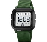 findtime Reloj digital unisex para hombre y mujer, esfera cuadrada, números grandes, LED, electrónico, resistente al agua, alarma, temporizador de cuenta regresiva, hora dual, cronómetro, 12/24 horas
