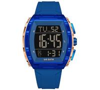 findtime Reloj digital unisex Tonneau de gran número, resistente al agua, para hombres y mujeres, alarma, cronómetro, cuenta regresiva, LED, único, deportivo, reloj de pulsera a prueba de golpes, azul