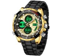 findtime Relojes de lujo para hombre, acero inoxidable, dorado, reloj de pulsera para hombre, con alarma, temporizador, fecha, cronómetro, resistente al agua, 5 ATM, reloj analógico digital para