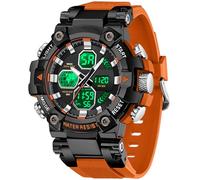 findtime Relojes para hombre, relojes azules para hombre, impermeables, militares, tácticos, deportivos, correr, cronómetro analógico digital, Naranja, Casual