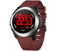 findtime Relojes para mujer, reloj digital con luz trasera LED, pantalla de zona horaria dual, alarma y cronómetro, ultradelgado, colorido, Rojo -, Casaul