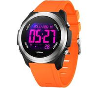 findtime Relojes para mujer, reloj digital con luz trasera LED, pantalla de zona horaria dual, alarma y cronómetro, ultradelgado, colorido, Naranja, Casaul