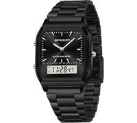 findtime Relojes para mujer y hombre, retro, clásico, cuadrado, correa de acero inoxidable, analógico, digital, 5 ATM, resistente al agua, LED, fecha, día de la semana, tres zonas horarias, reloj de