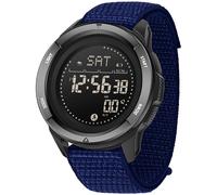 findtime Relojes tácticos con brújula para hombres y mujeres con metrónomo, cuenta regresiva, alarma de hora dual, cronómetro, correa de goma, ligero, digital, impermeable, color naranja, Nailon Azul