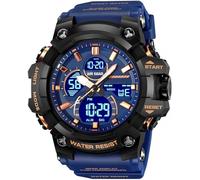 findtime Relojes tácticos militares para hombre, cara grande, doble pantalla analógica, digital, deportes, al aire libre, duradero, resistente, blanco, reloj de pulsera con retroiluminación LED