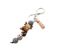 Finduat Llaveros de vaca de las tierras altas para accesorios de mochila, llaveros de cuentas de silicona para llaves de coche, plateado, S