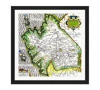 Fine Art Prints Mapa antiguo Mercator 16 siglo Galicia antigua réplica cuadrada enmarcada de madera para pared, 40,6 x 40,6 cm