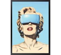 Fine Artic Cuadro Azul Diseño original famoso - Poster Pop Art con Marco de madera Negro - Arte mural Moderno decoración de Salón - Lámina enmarcada de Icono de Cine