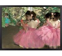 Fine Artic Cuadro Bailarinas de Rosa Edgar Degas - Poster Impresionista con Marco de madera Negro - Arte mural Clásico decoración de Salón - Cuadros de Ballet y Danza