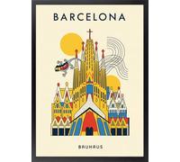 Fine Artic Cuadro Barcelona Bauhaus - Poster de Sagrada Familia con Marco de madera Negro - Arte mural Gaudí decoración Moderna Minimalista - Cuadros de Viajes