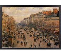 Fine Artic Cuadro Boulevard Montmartre Sol de la Tarde - Poster de Camille Pissarro con Marco de madera Negro - Arte mural Impresionista de París - Cuadros de Museos