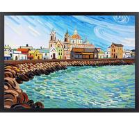Fine Artic Cuadro Cádiz Impresionista - Poster de España con Marco de madera Negro - Arte mural de Paisaje decoración Moderna de Salón - Cuadros de Andalucía