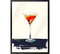 Fine Artic Cuadro Cocktail de Pub Retro - Poster de Copa Vermut con Marco de madera Negro - Arte mural Vermouth decoración Moderna de Bar y Hostelería - Cuadros de Bebidas