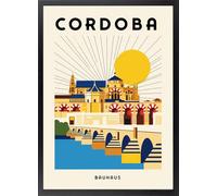 Fine Artic Cuadro Córdoba Bauhaus Andalucía - Poster de la Mezquita y Puente Romano con Marco de madera Negro - Arte mural Estilo Bauhaus decoración Moderna - Lámina enmarcada City travel