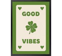 Fine Artic Cuadro de Carta de Poker Good Vibes con Trébol - Poster de Buena Suerte Aesthetic con Marco de madera - Arte mural Minimalista Verde decoración de salón - Cuadros Motivadores Enmarcados