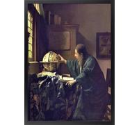 Fine Artic Cuadro de El Astrónomo de Vermeer - Poster de Ciencia con Marco de madera Negro - Arte mural Barroco decoración de Despacho Elegante - Cuadros de Museo