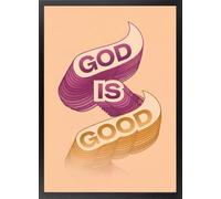 Fine Artic Cuadro de God is Good - Poster de frases religiosas con Marco de madera - Arte mural efecto 3D retro decoración para salón - Cuadros de arte cristiano