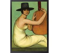 Fine Artic Cuadro de Julio Romero de Torres en la Ribera - Poster de Arte andaluz con Marco de madera Negro - Arte mural Andalucía Costumbrista decoración de Salón y Dormitorio - Lámina enmarcada