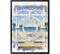 Fine Artic Cuadro de La Concha de Donostia efecto acuarela - Poster de Paisaje con Marco de madera Negro - Arte mural de San Sebastián decoración de Salón - Cuadros del País Vasco