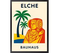 Fine Artic Cuadro de la Dama de Elche - Poster de Palmeral de Elche con Marco de madera - Arte mural Estilo Bauhaus decoración para Salón - Cuadros de Elche Alicantinos