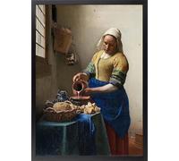 Fine Artic Cuadro de La Lechera de Johannes Vermeer - Poster de Cuadro Famoso con Marco de madera Negro - Arte mural Clásico decoración Moderna de Cocina - Cuadros de pintores holandeses
