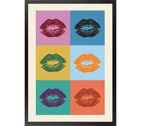 Fine Artic Cuadro de Labios de Colores - Poster de Pop Art de Besos con Marco de madera - Arte mural Estilo Andy Warhol decoración para Salón Moderno - Cuadros Estéticos