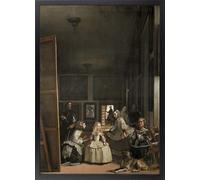 Fine Artic Cuadro de Las Meninas de Velázquez - Poster de Cuadro Famoso con Marco de madera Negro - Arte mural del Barroco decoración Clásica Elegante - Lámina enmarcada de Museo