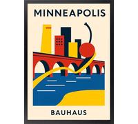 Fine Artic Cuadro de Minneapolis Skyline y Cuchara - Poster de Arquitectura de Minnesota con Marco de madera - Arte mural Geométrico Moderno decoración para Salón - Cuadros de Ciudades