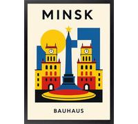 Fine Artic Cuadro de Minsk Puertas de la Ciudad - Poster de Bielorrusia Estilo Soviético con Marco de madera - Arte mural Geométrico decoración para Salón - Cuadros de Minks Vanguardistas