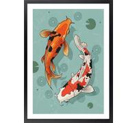 Fine Artic Cuadro de Peces Koi - Poster de Carpas Japonesas con Marco de madera - Arte mural Oriental decoración para salón - Cuadros Estilo Zen