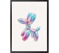 Fine Artic Cuadro de Perro de Globo Iridiscente - Poster de Estilo Pop Art con Marco de madera - Arte mural Diseño Moderno Jeff Koons decoración de salón - Cuadros Lámina de Animales