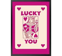 Fine Artic Cuadro de Reina de Corazones - Poster de Buena Suerte Póker Rosa con Marco de madera - Arte mural Aesthetic decoración para dormitorio - Cuadros Preppy